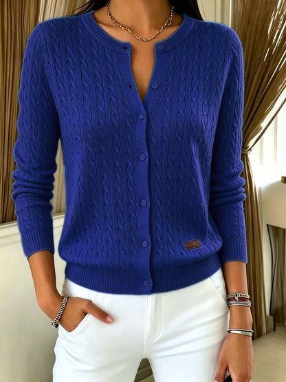 Elise | Damen Cardigan Zopfmuster Rundhals Knopfleiste