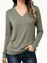 Katrine | Damen Rippstrick Pullover mit V-Ausschnitt Langarm