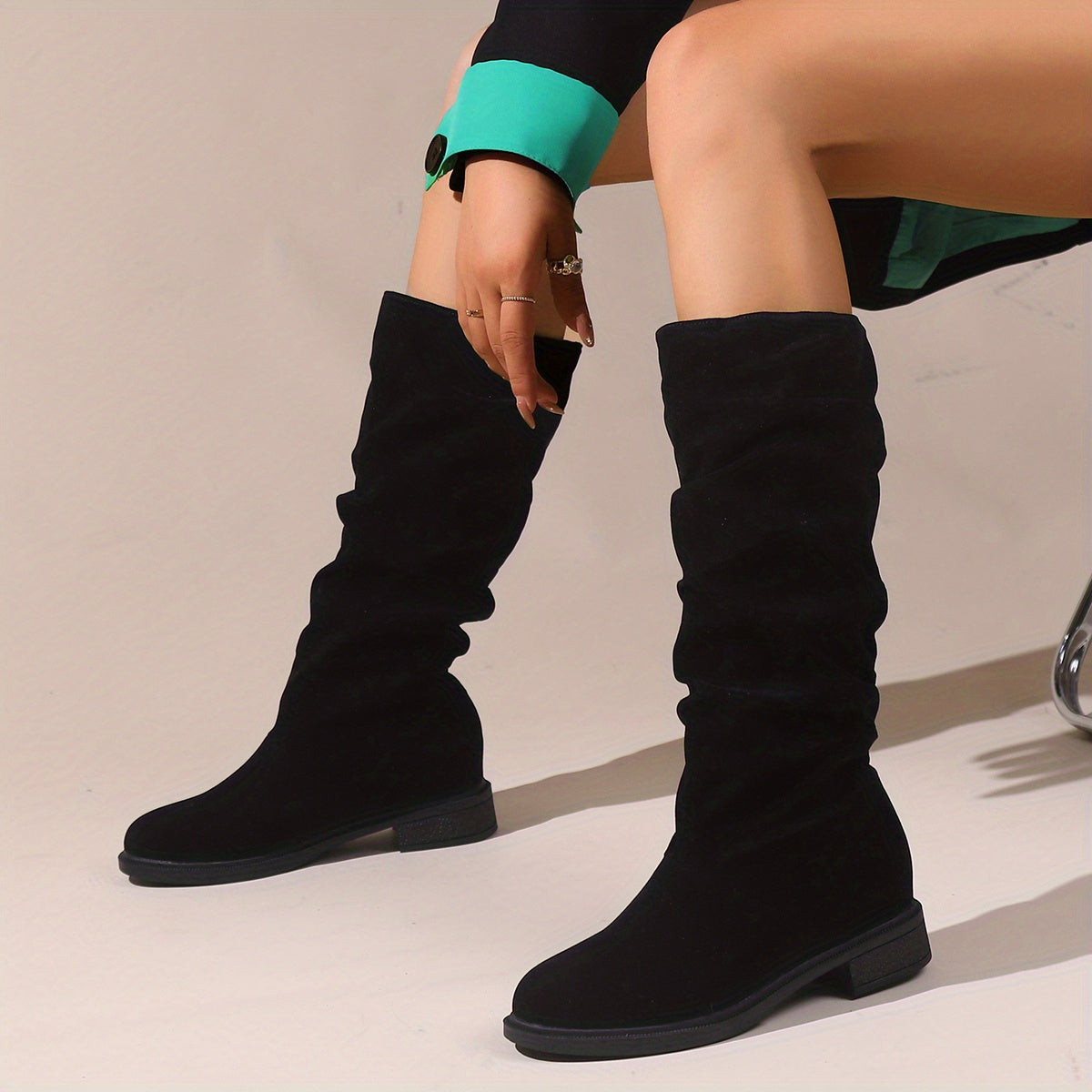 Bernadette | Damen Chelsea Boots Wildleder-Optik Kniehoch