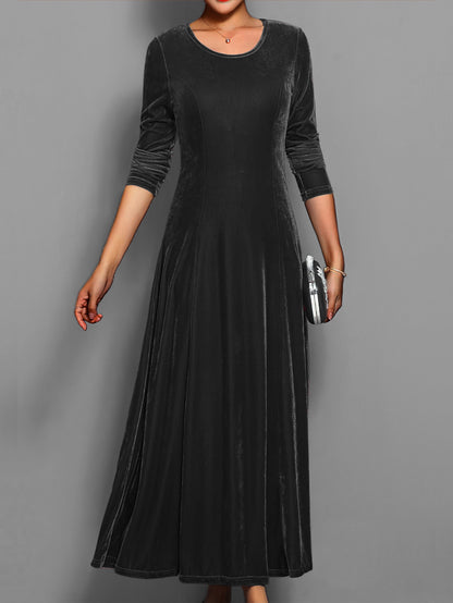 Leila | Elegantes Damen Samtkleid mit Rundhalsausschnitt Langarm
