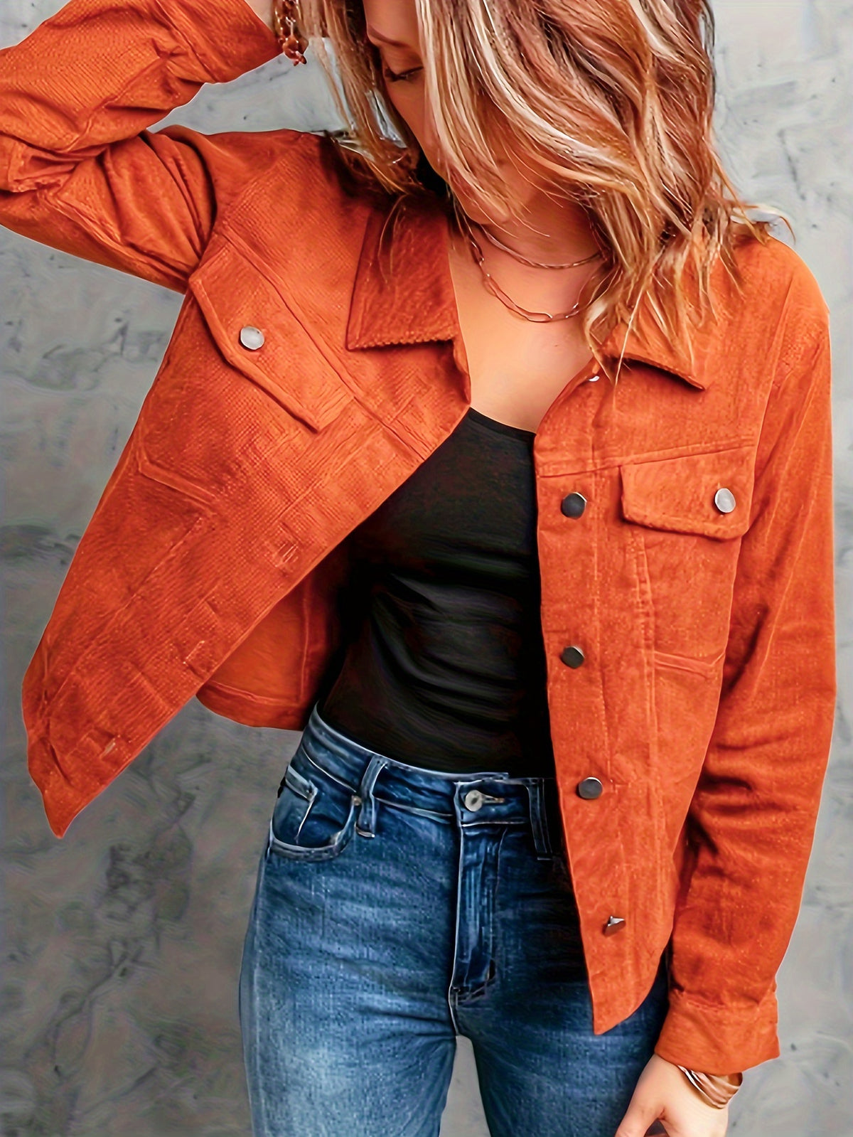 Wilhelmina | Damen Cordjacke mit Knopfleiste und Klappentaschen