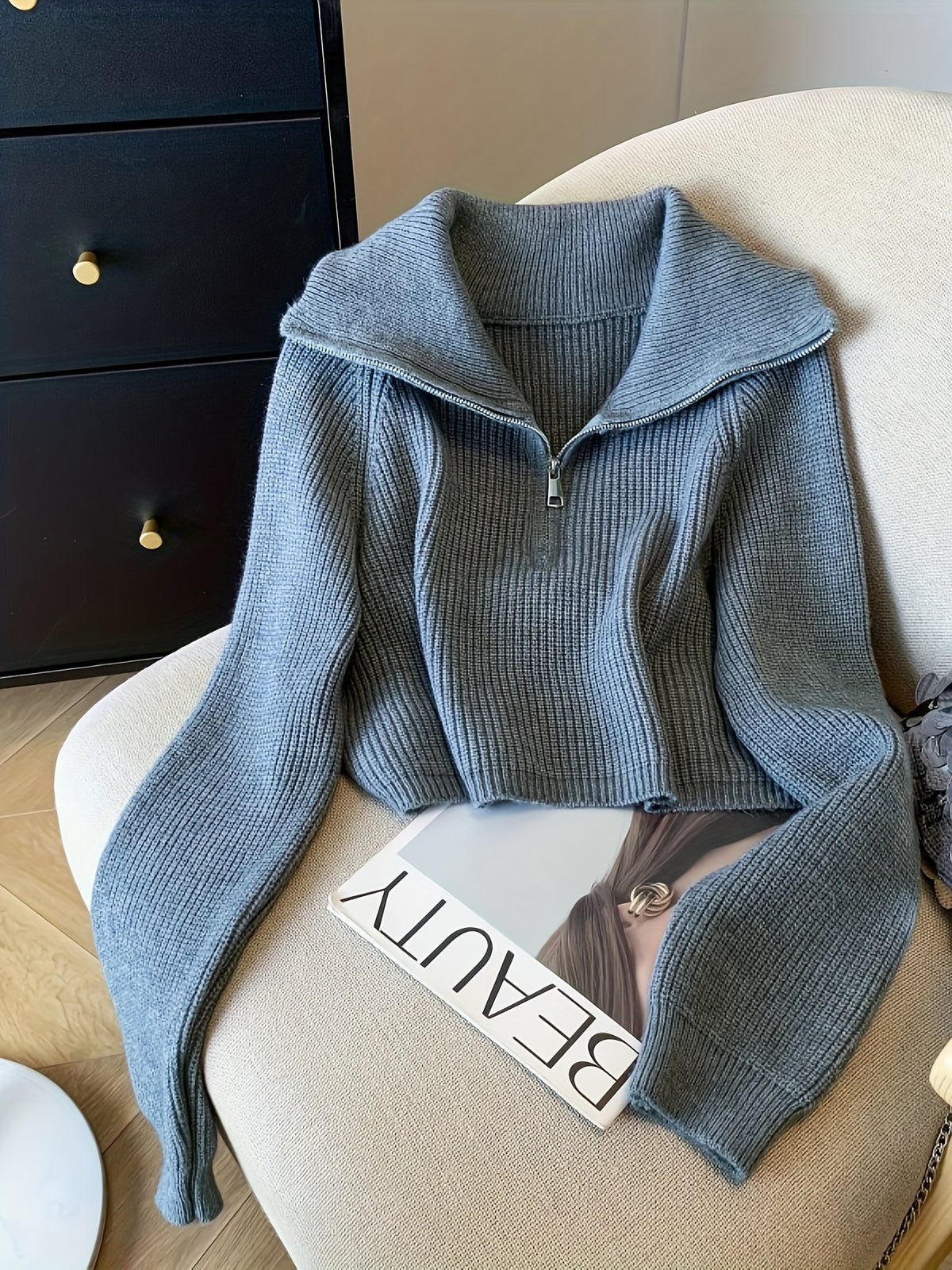 Lauretta | Gerippter Pullover mit Reißverschluss für Damen