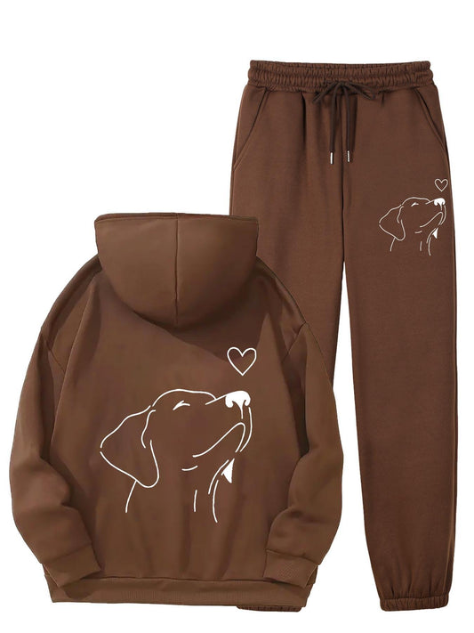 Blanche Oversized Hoodie Jogginghose Set mit Hundeprint für Damen