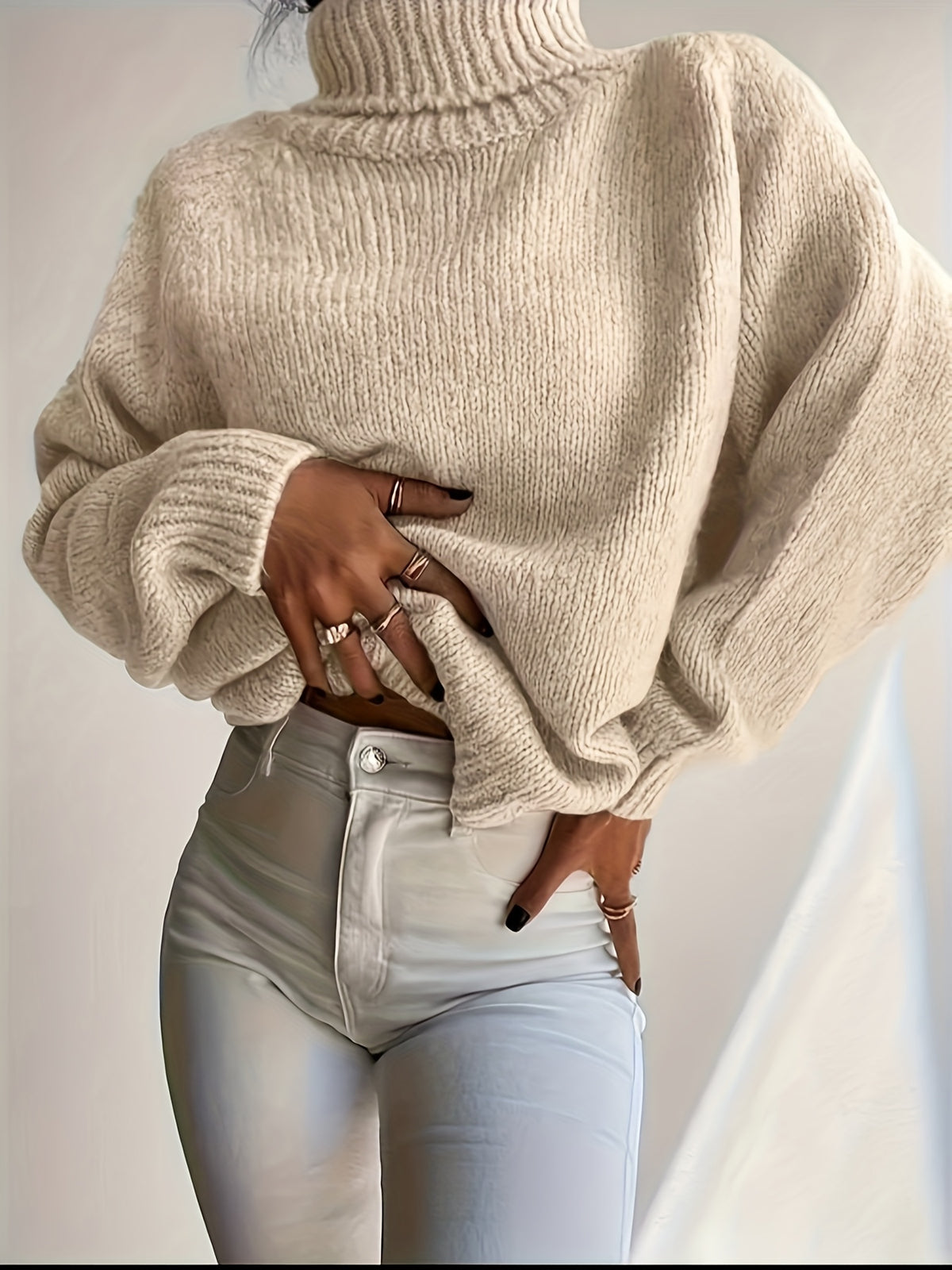 Anja | Damen Grobstrick Rollkragenpullover Oversize