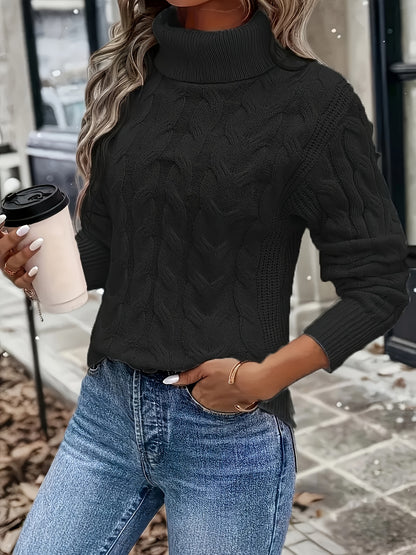 Anke | Damen Zopfmuster Rollkragenpullover mit Rippbündchen