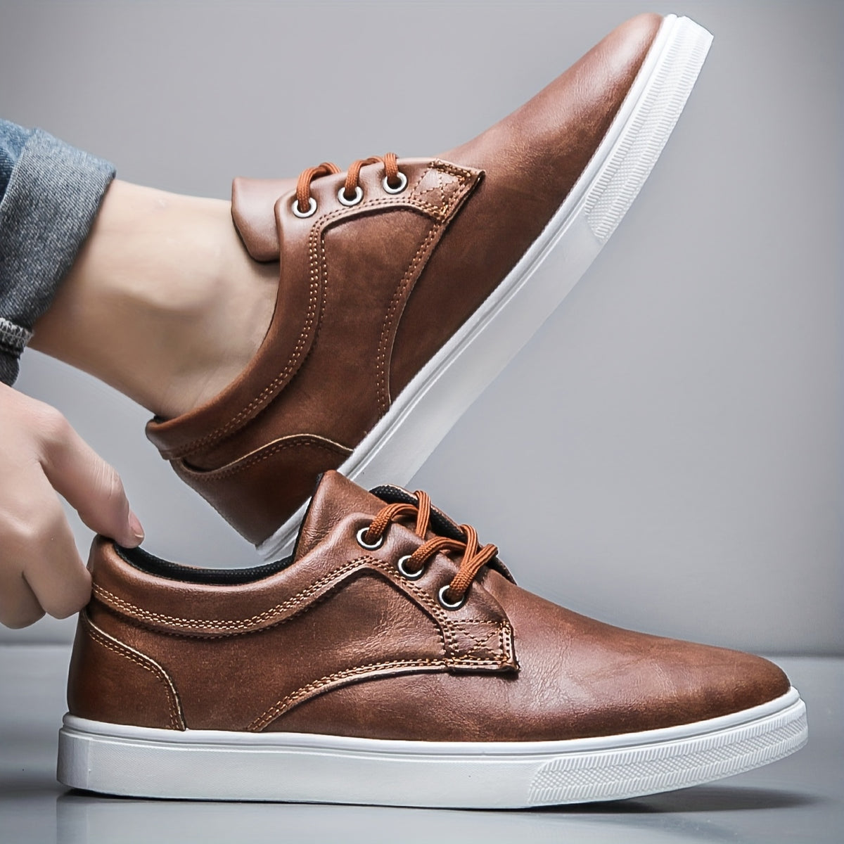 David | Herren Sneaker mit Schnürung und Blockabsatz, Braun