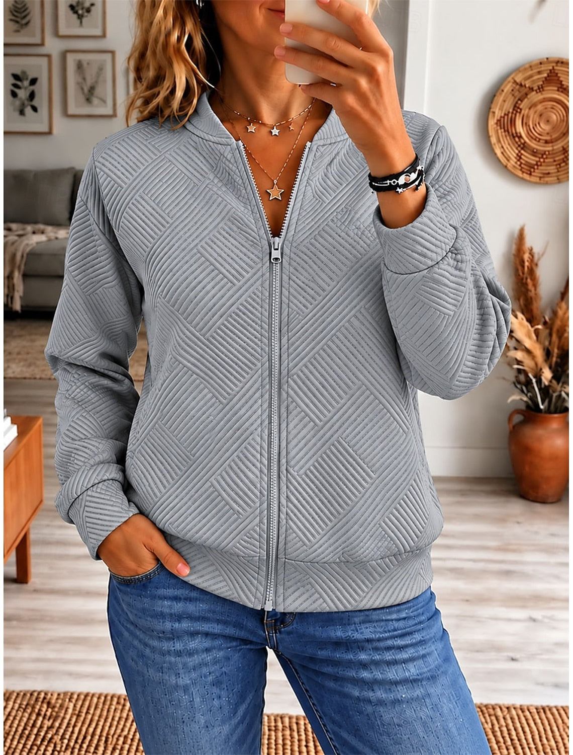 Estelle | Damen Bomberjacke mit Zopfmuster und Reißverschluss