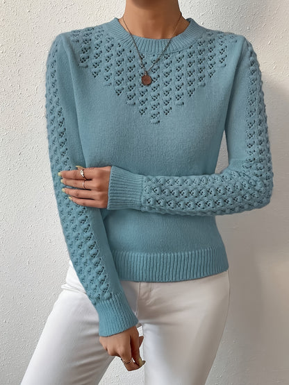 Karolina | Damen Strickpullover mit Lochmuster Ajour, Hellblau