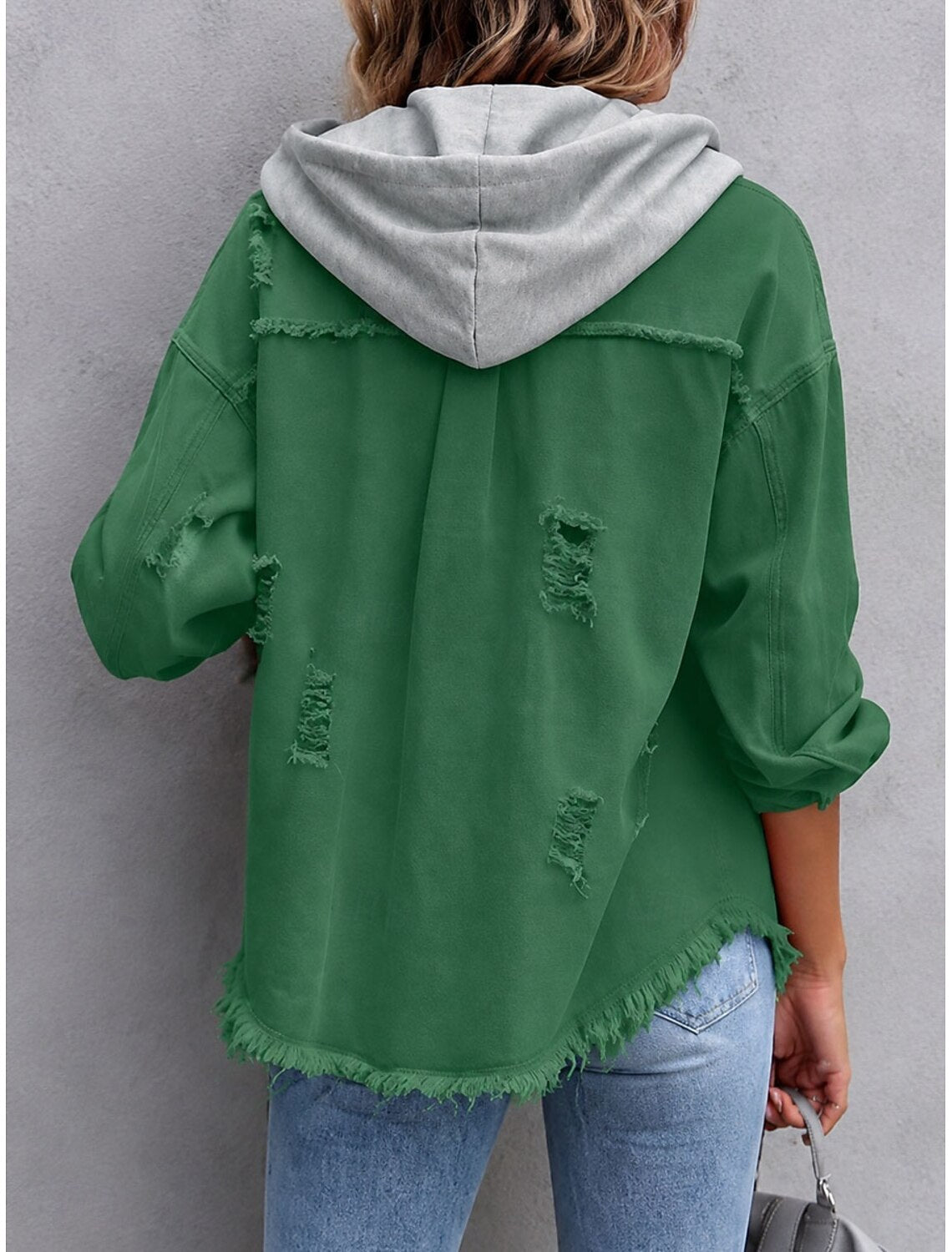 Malina | Damen Übergangsjacke mit Kapuze und Fransensaum
