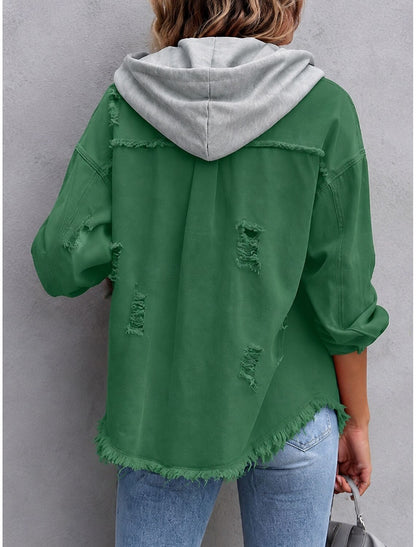 Malina | Damen Übergangsjacke mit Kapuze und Fransensaum
