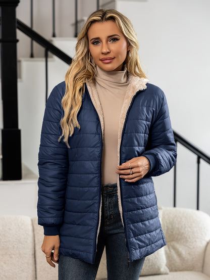 Aveline | Winterjacke Damen gesteppt mit Kapuze und Teddyfutter