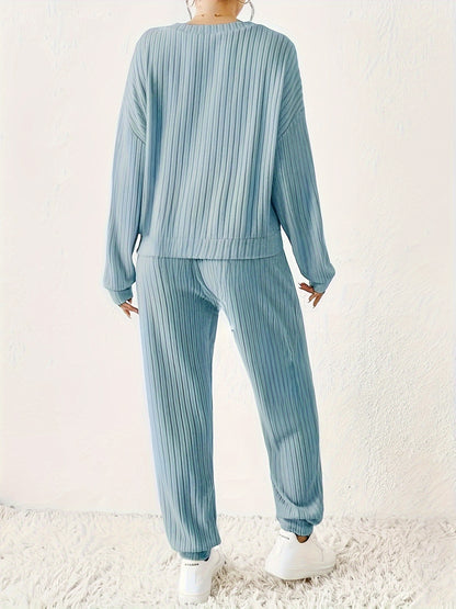 Amelie | Gerippter Loungewear Zweiteiler mit V-Ausschnitt für Damen