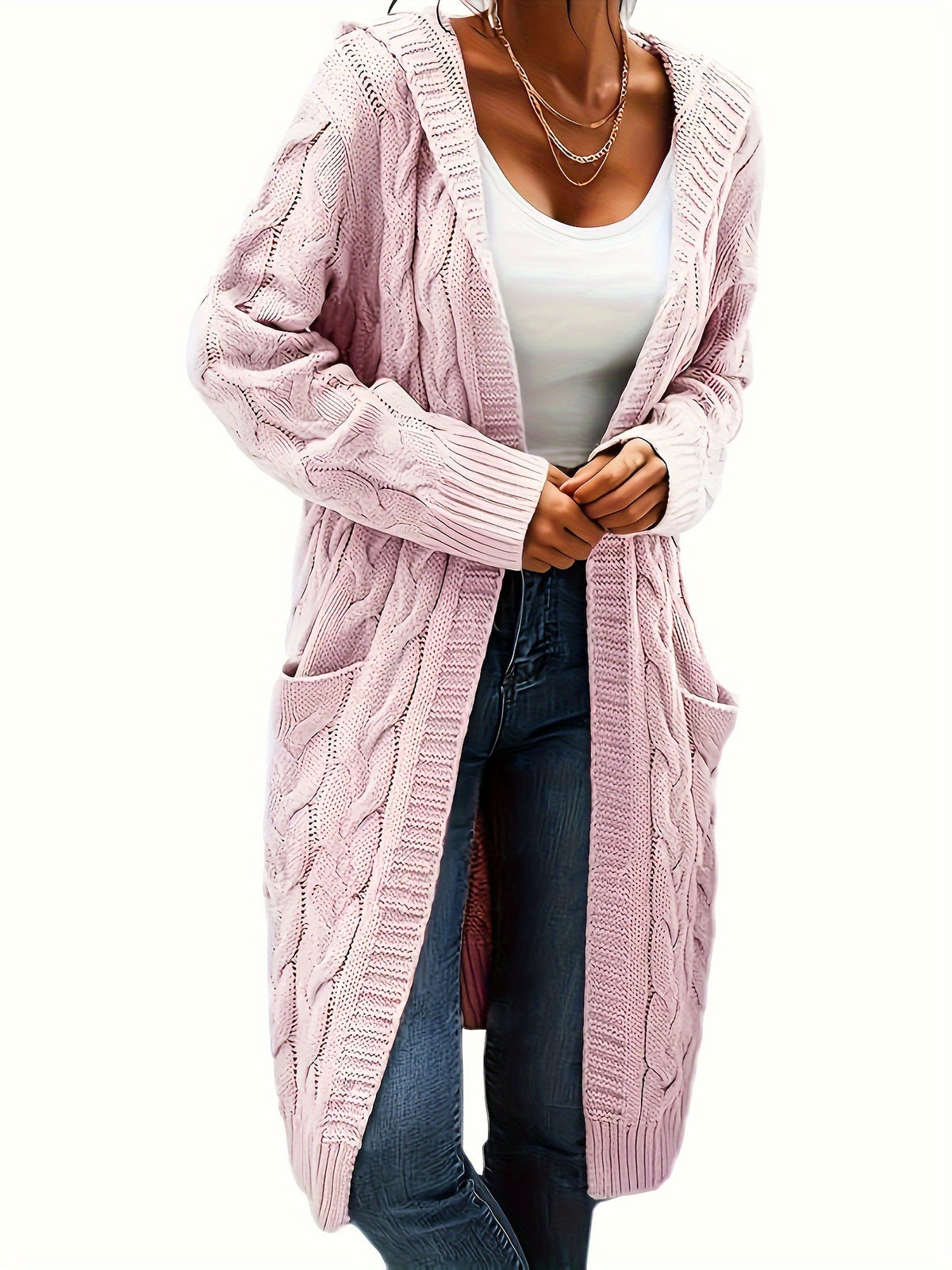 Chiara | Zopfmuster Strickjacke mit Kapuze für Damen