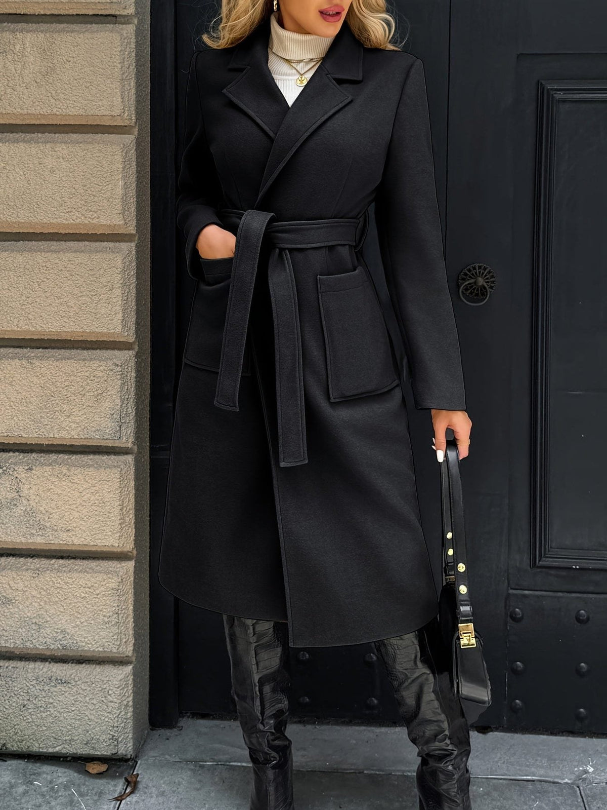 Elowen | Eleganter Wintermantel mit Bindegürtel für Damen