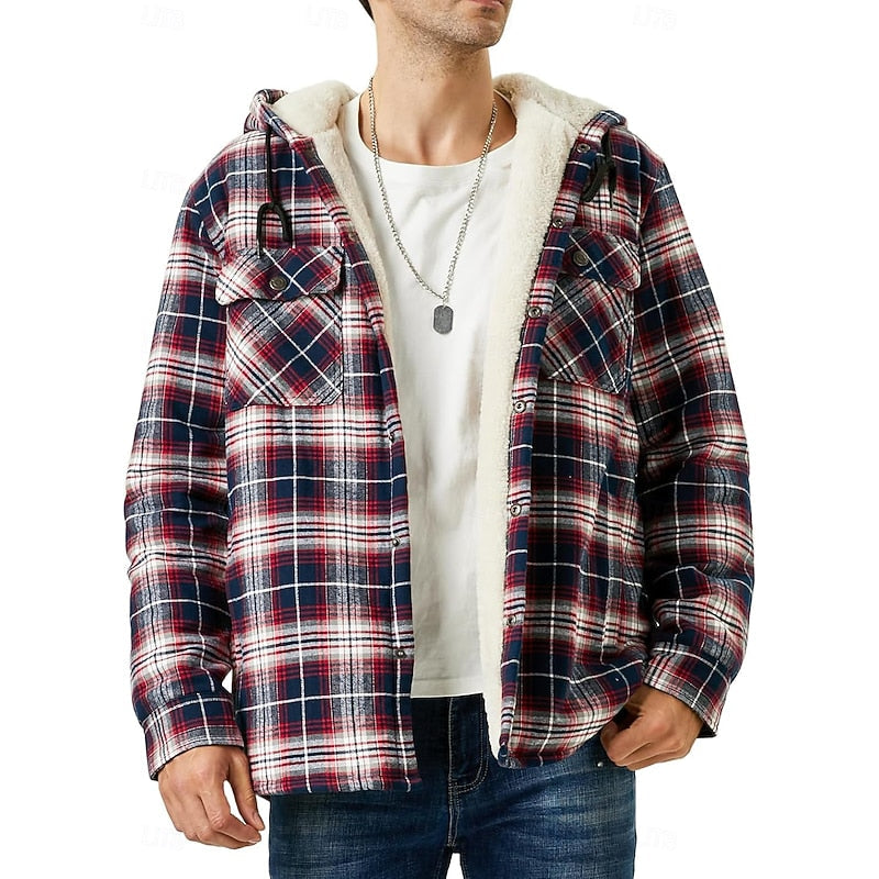 Casper | Kariertes Overshirt mit Kapuze und Knopfleiste für Herren