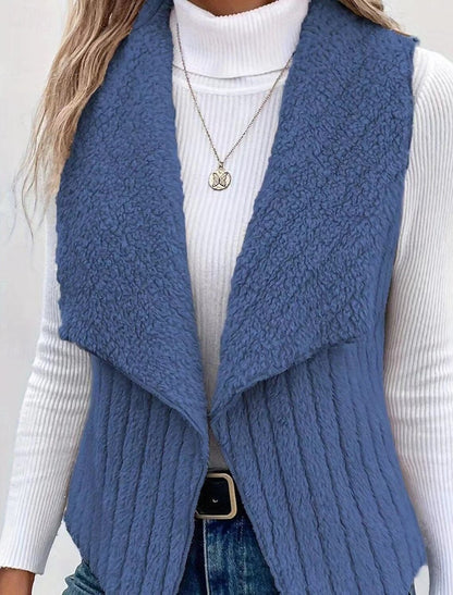 Francesca | Damen Teddy Cardigan Weste mit Wasserfallkragen, Grau
