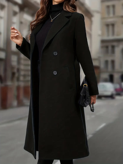 Kaia | Zweireihiger Langer Mantel mit Taschen für Damen