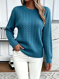 Jorien | Damen Zopfmuster Strickpullover Rundhalsausschnitt Oversized