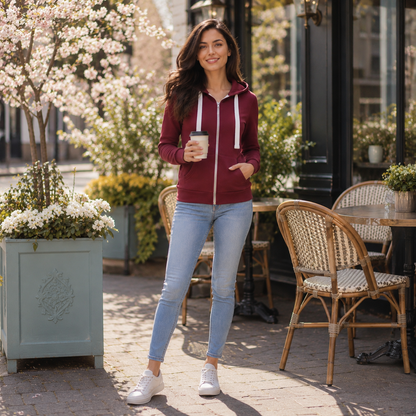 Cecile | Damen Kapuzenpullover Reißverschluss Kordelzug