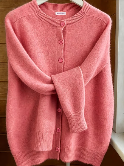 Elvira | Damen Strickjacke Cardigan Rundhalsausschnitt