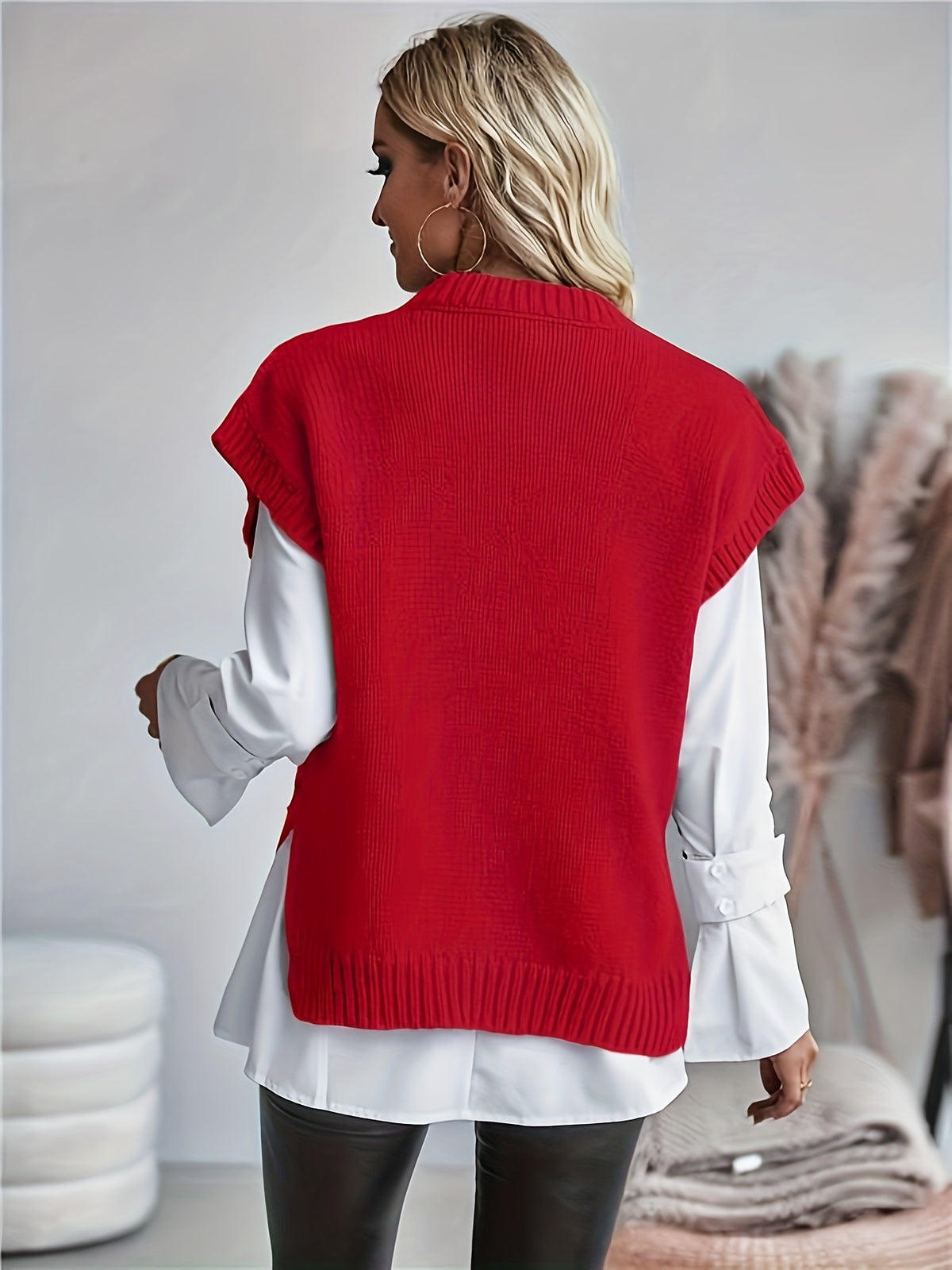 Inka | Damen Zopfmuster Strickweste oversized mit Rundhals
