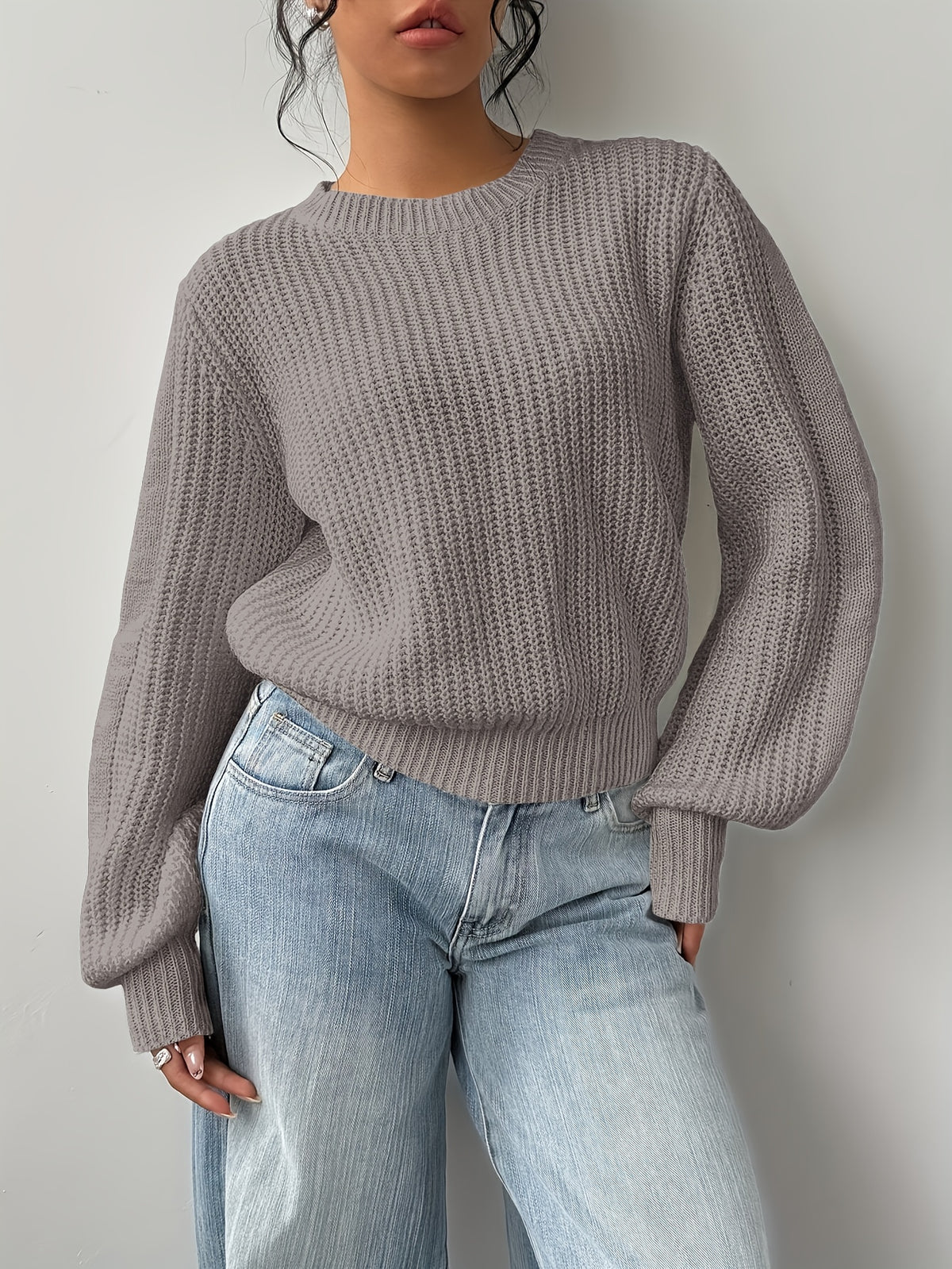 Johanna | Damen Grobstrick Pullover mit Rundhalsausschnitt Langarm