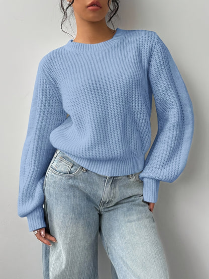 Johanna | Damen Grobstrick Pullover mit Rundhalsausschnitt Langarm
