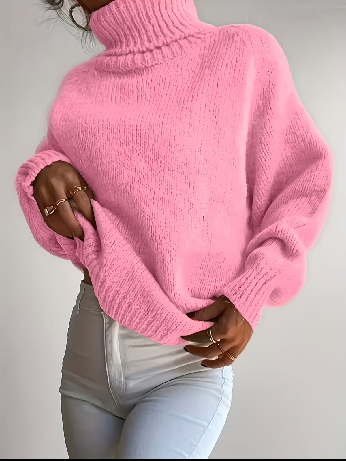 Anja | Damen Grobstrick Rollkragenpullover Oversize