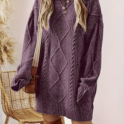 Lykke | Damen Zopfmuster Strickkleid mit Rundhalsausschnitt