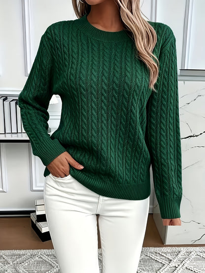 Jorien | Damen Zopfmuster Strickpullover Rundhalsausschnitt Oversized
