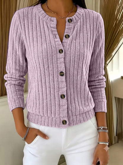 Emma | Damen Strickcardigan geripptes Zopfmuster Knopfleiste