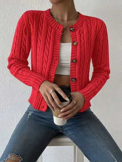 Mirela | Damen Zopfmuster Cardigan mit Knopfleiste, Grau