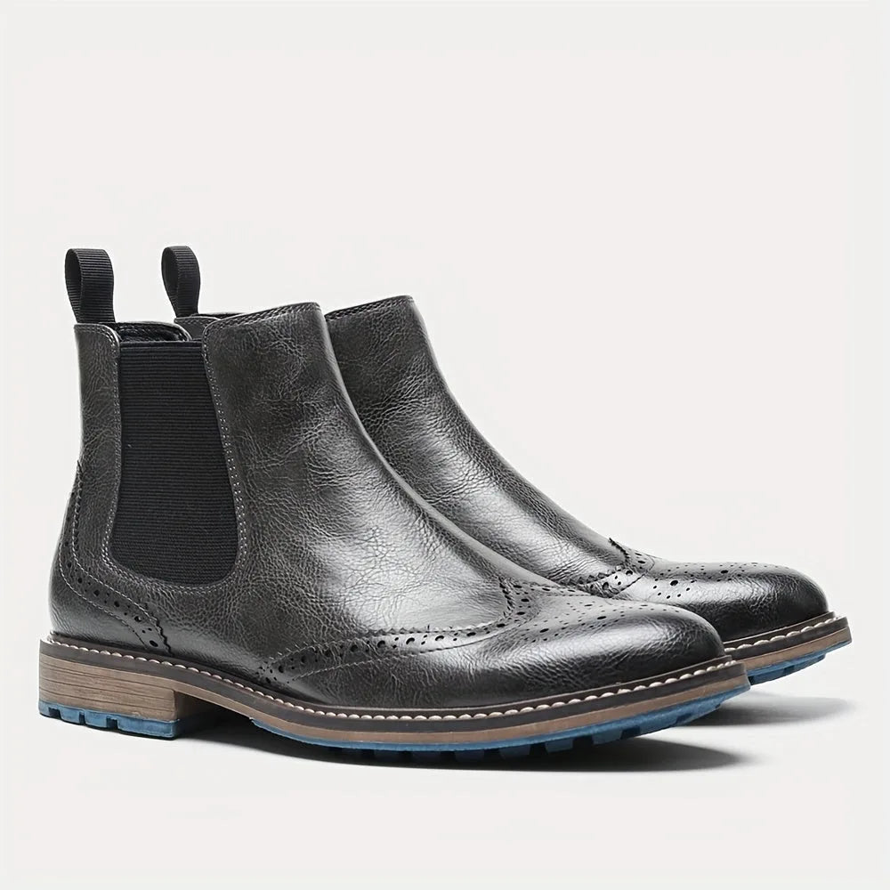 Brent | Herren Chelsea Boots mit Brogue-Muster und Blockabsatz