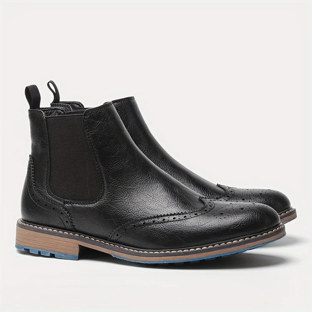 Brent | Herren Chelsea Boots mit Brogue-Muster und Blockabsatz