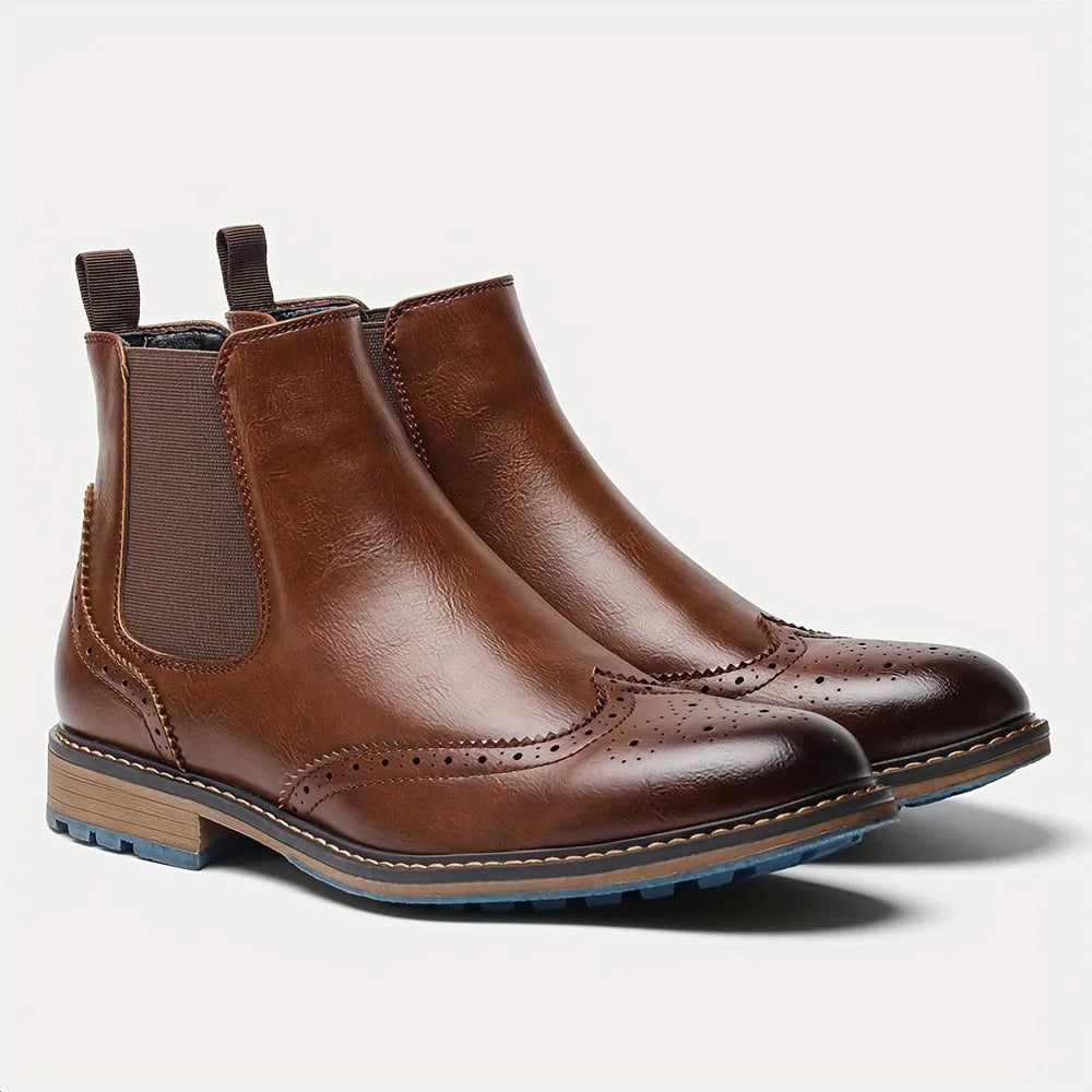 Brent | Herren Chelsea Boots mit Brogue-Muster und Blockabsatz