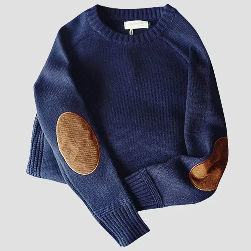 Roman | Herren Gerippter Strickpullover mit Ellbogenpatches