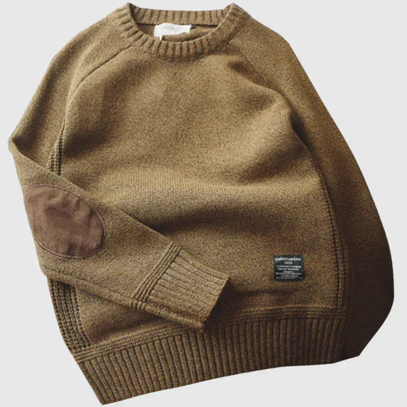 Roman | Herren Gerippter Strickpullover mit Ellbogenpatches
