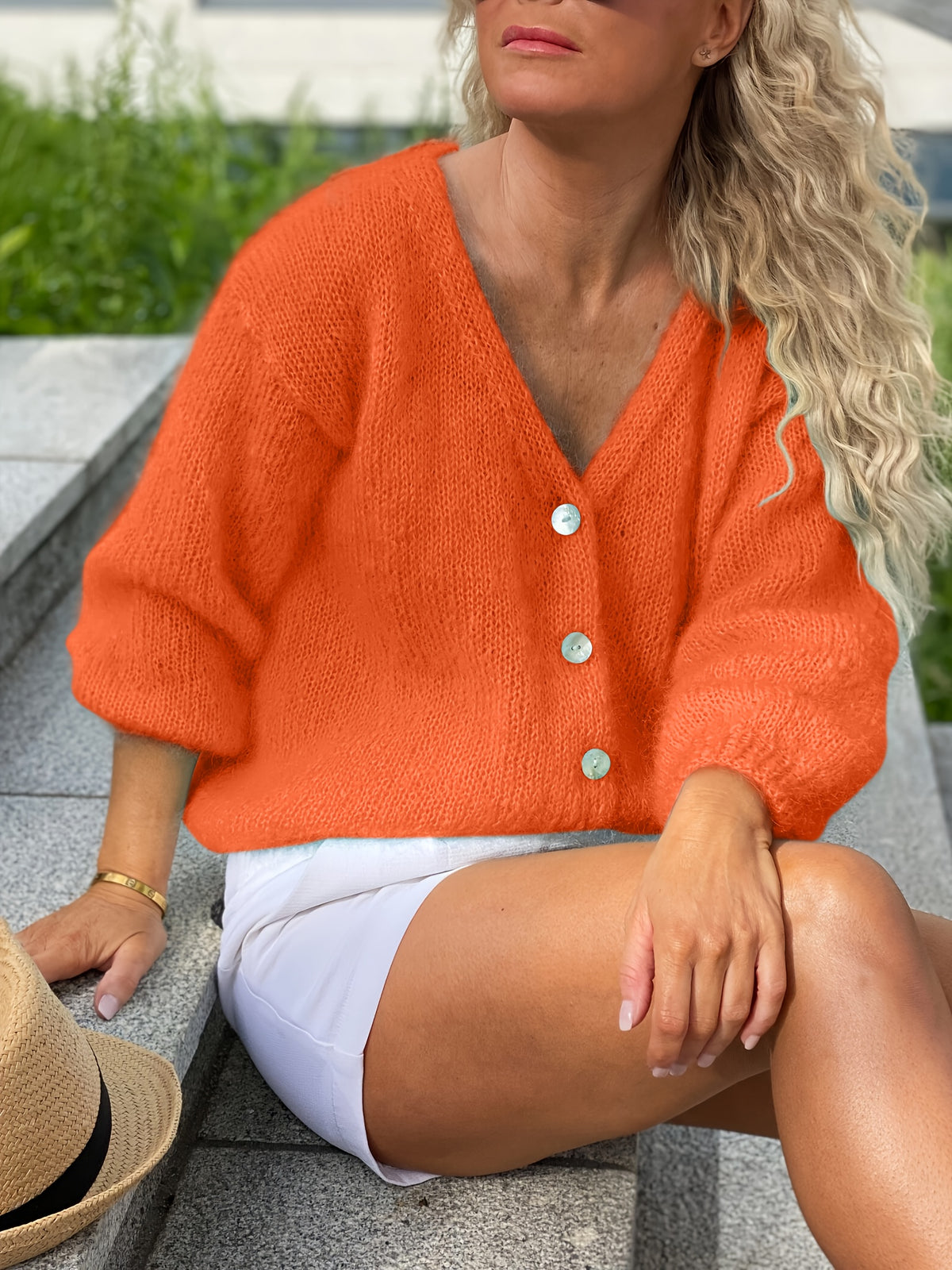 Ellen | Damen Strickcardigan mit Knopfleiste V-Ausschnitt