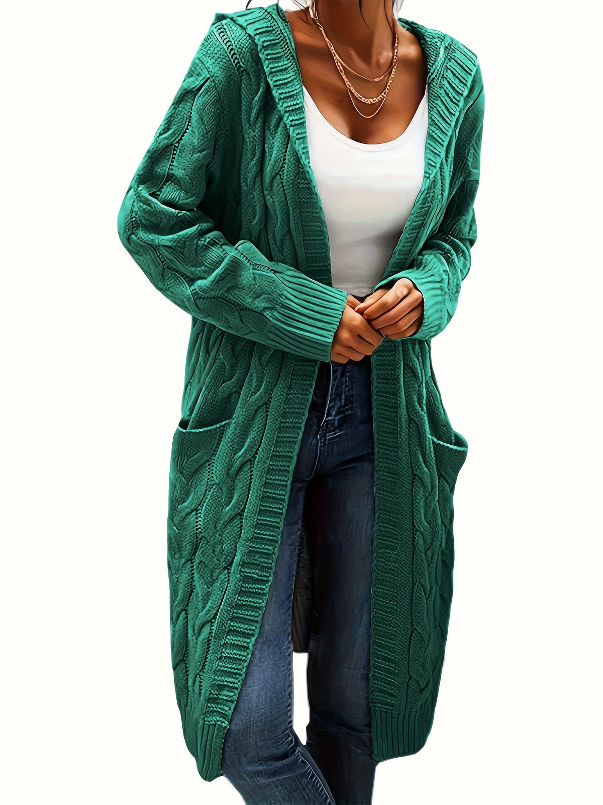Chiara | Zopfmuster Strickjacke mit Kapuze für Damen