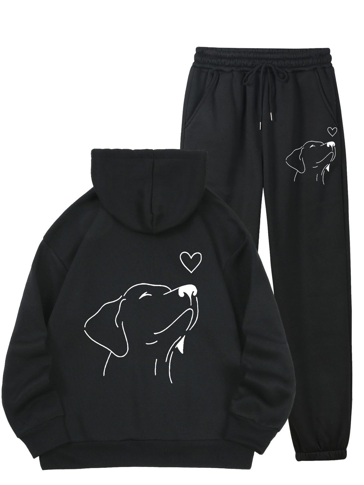 Blanche Oversized Hoodie Jogginghose Set mit Hundeprint für Damen