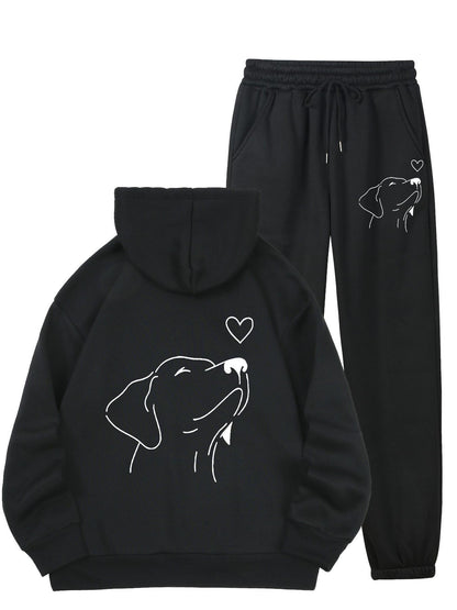 Blanche Oversized Hoodie Jogginghose Set mit Hundeprint für Damen