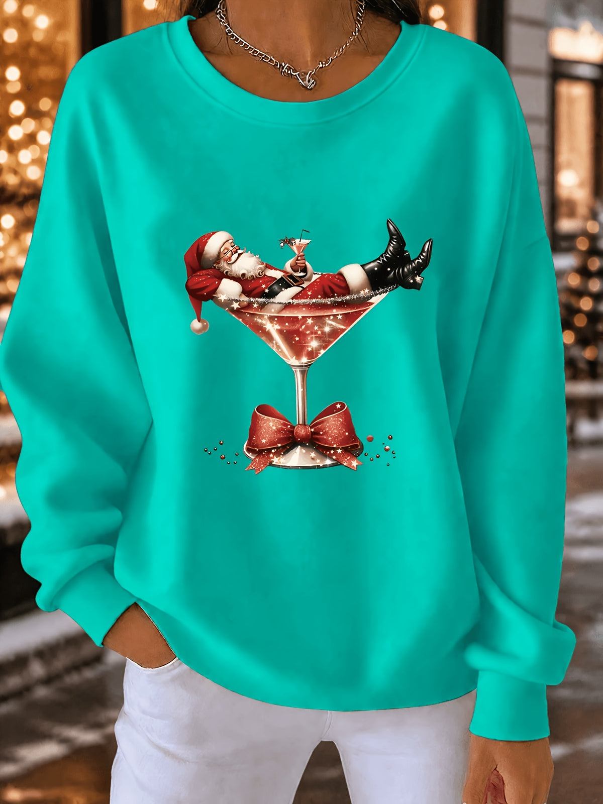 Demi | Weihnachtspullover mit Santa-Cocktail-Print für Damen