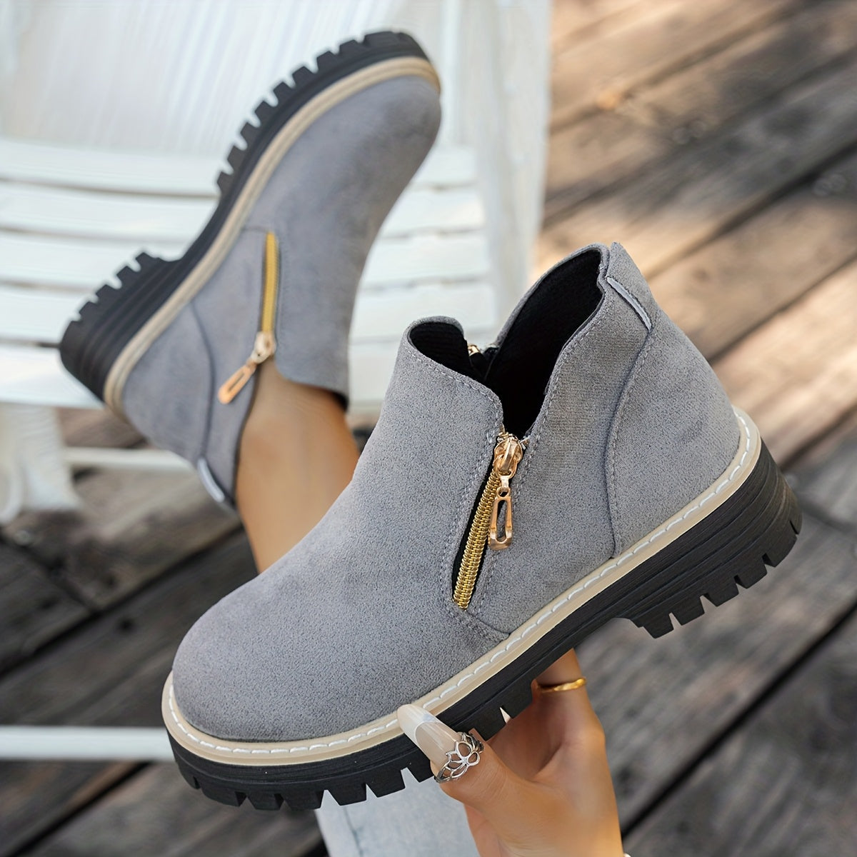 Bea | Chelsea Boots Damen mit goldenem Reißverschluss