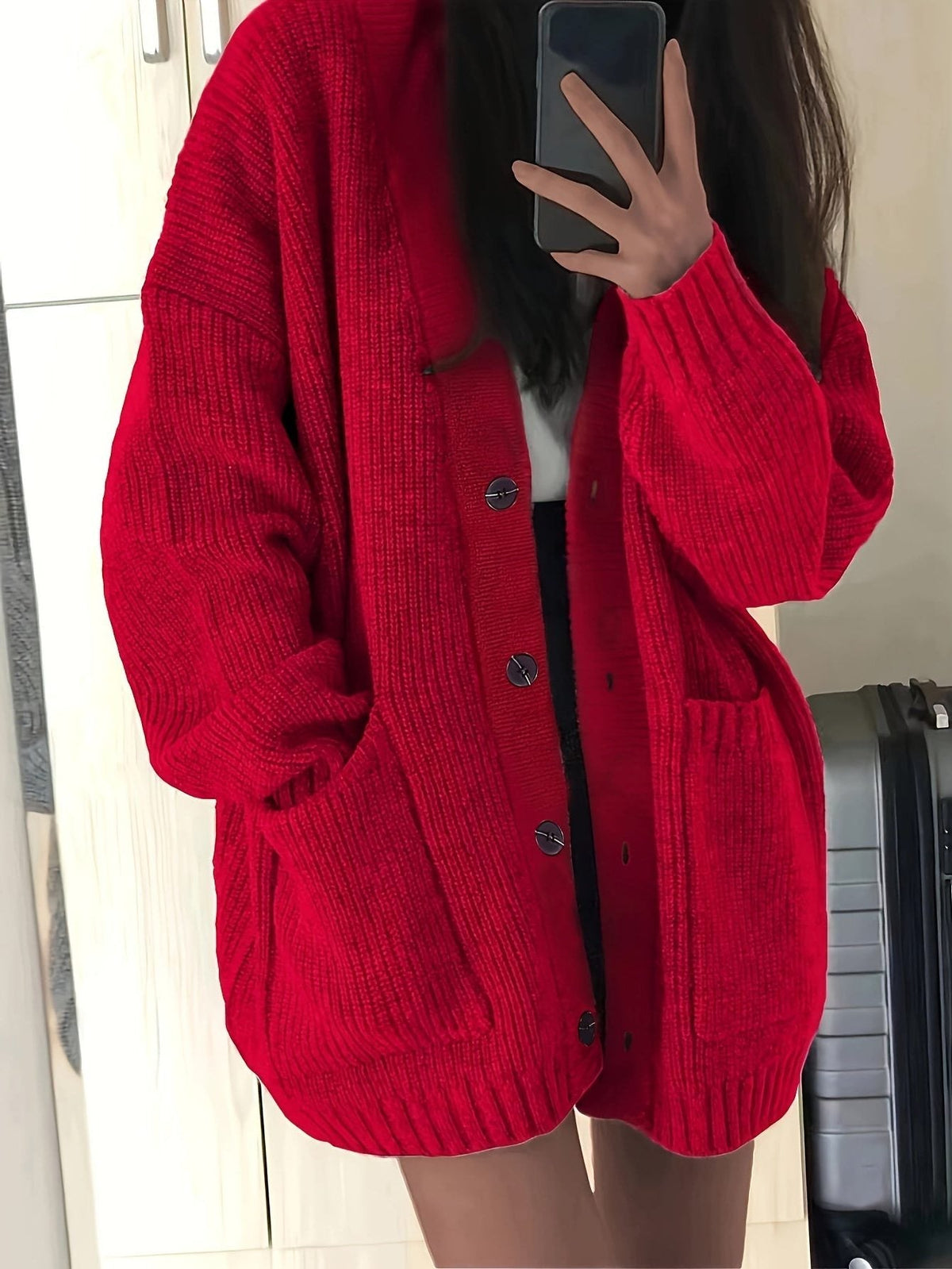 Saskia | Grobstrick Oversized Cardigan mit Knopfleiste für Damen