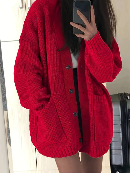 Saskia | Grobstrick Oversized Cardigan mit Knopfleiste für Damen