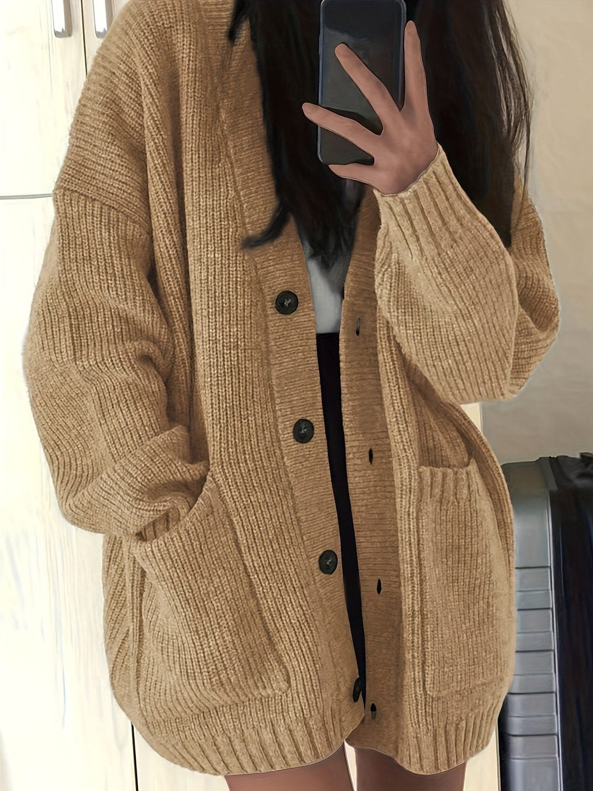 Saskia | Grobstrick Oversized Cardigan mit Knopfleiste für Damen