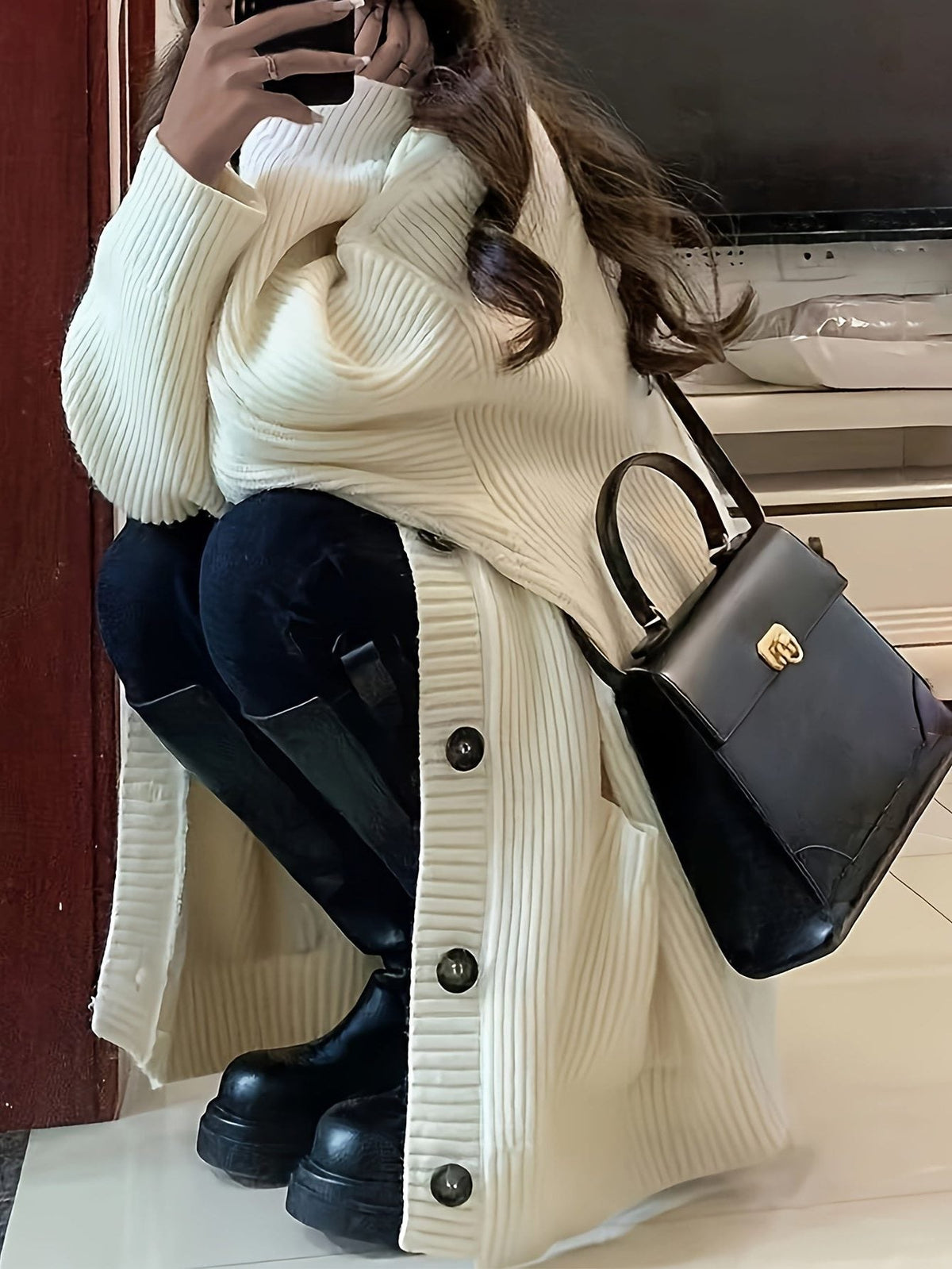 Saskia | Grobstrick Oversized Cardigan mit Knopfleiste für Damen
