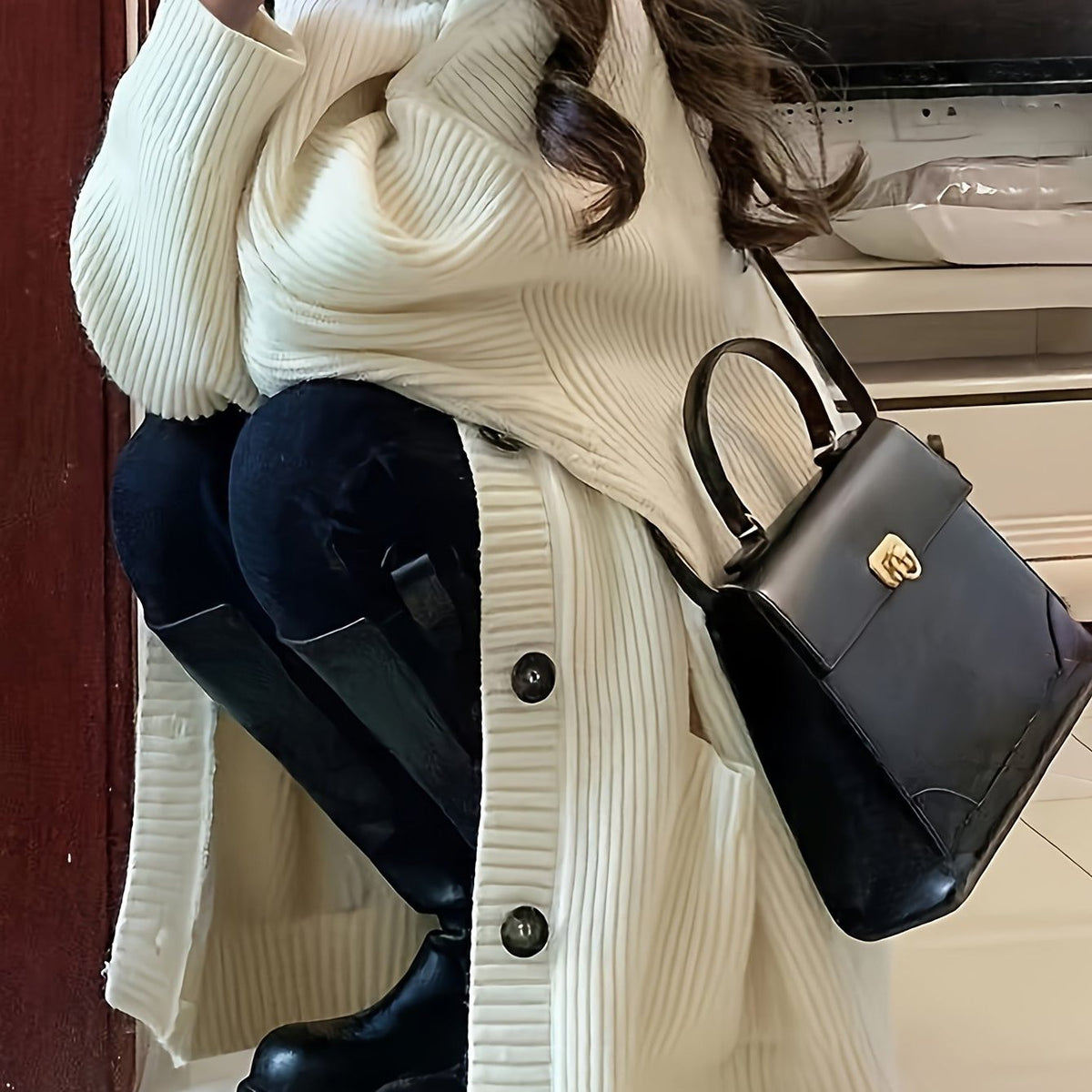 Saskia | Grobstrick Oversized Cardigan mit Knopfleiste für Damen