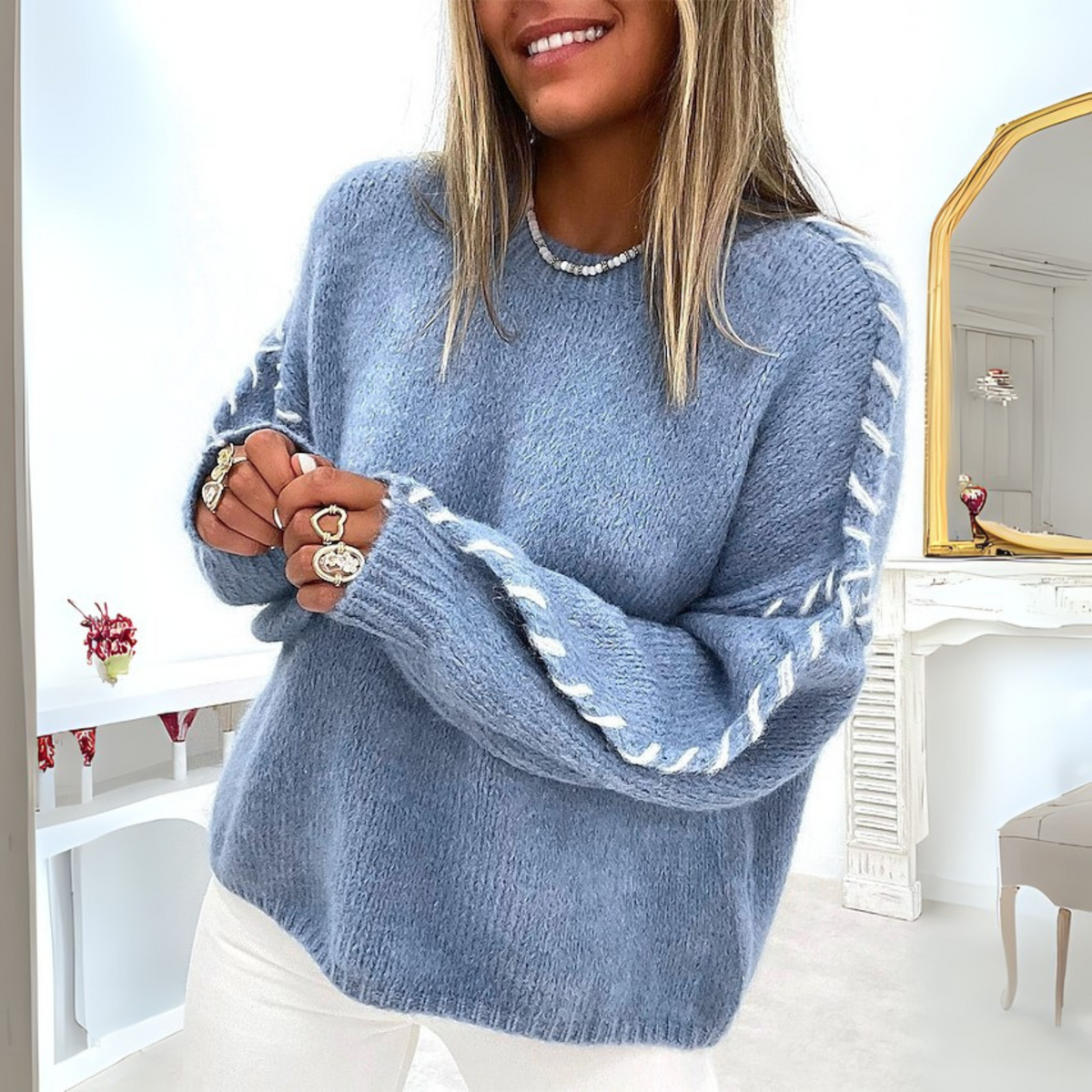 Kelda | Damen Oversize Pullover mit Rundhalsausschnitt