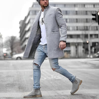 Christian | Herren Taillierter Mantel mit Stehkragen, Knopfleiste